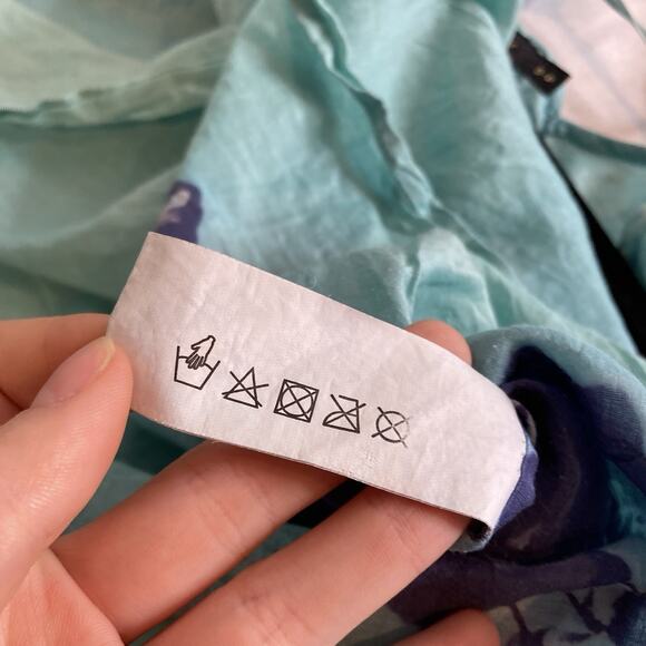 Vix Paula‎ Hermanny Women's Teal Tie Dye Silk Poncho Top Size S Resort Cover Up - Picture 7 of 12